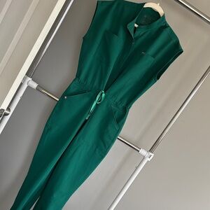 FIGS Sleeveless Emerald Green Utility Jumpsuit with Drawstring Waist